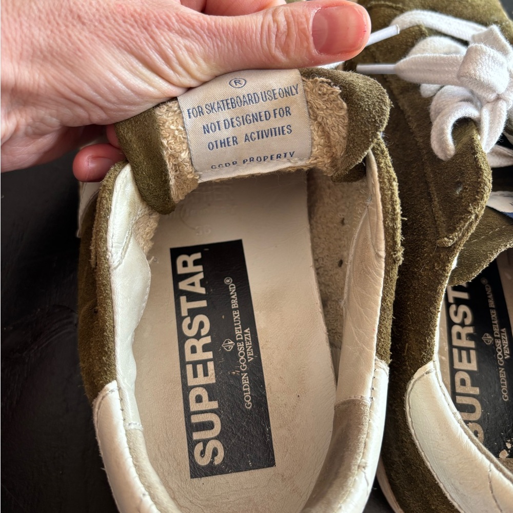 Golden Goose Olive Green Sneakers with White Accents - Picture 7 of 8